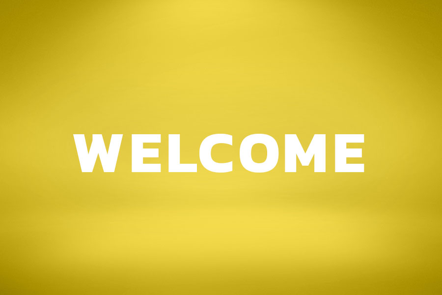 The word welcome with a yellow background.