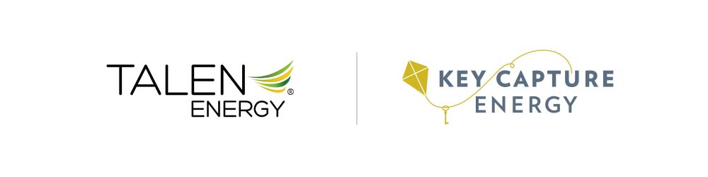 Talen Energy logo on the left and the Key Capture Energy logo on the right. They are separated by a solid vertical gray line.