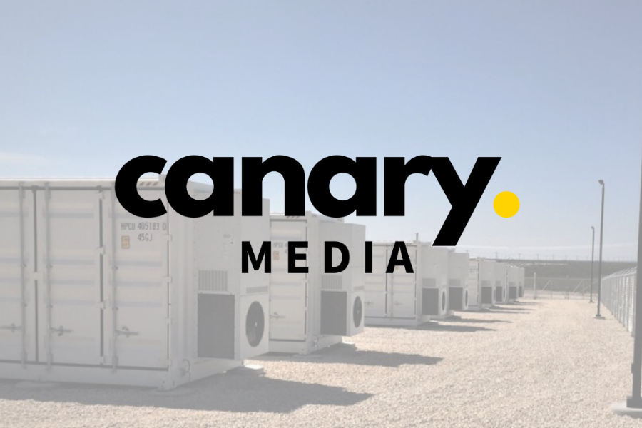 Canary Media logo with storage site behind it.