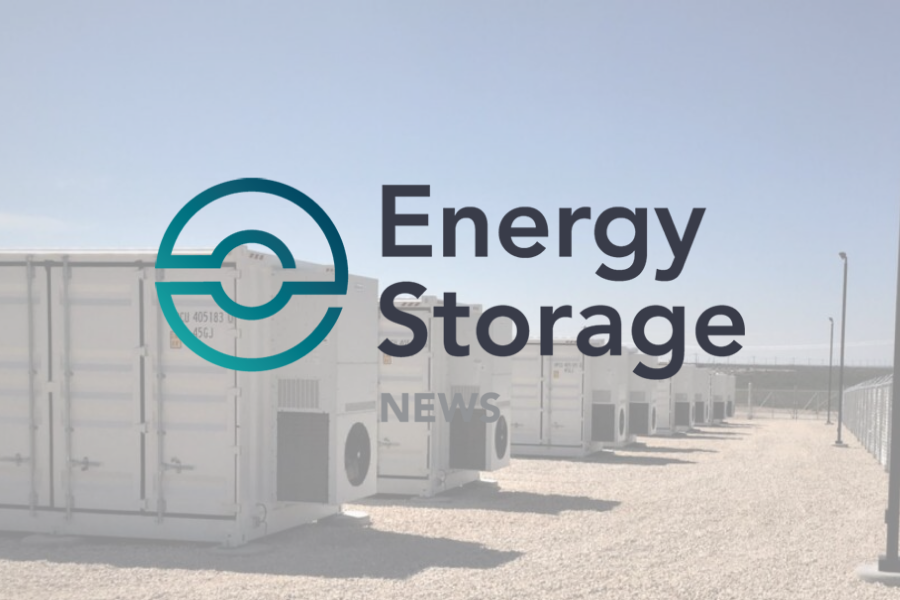 Energy Storage logo with storage unit in the background.