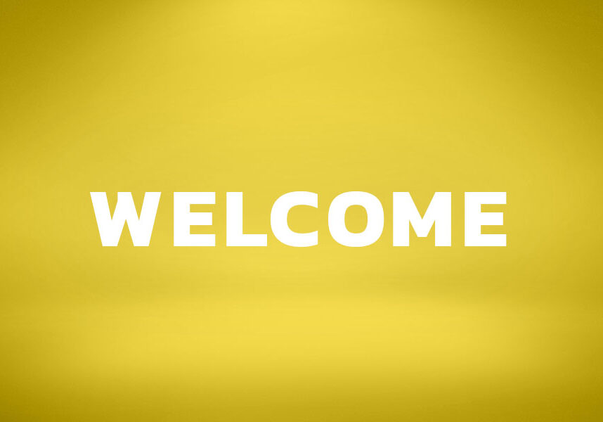 The word welcome with a yellow background.