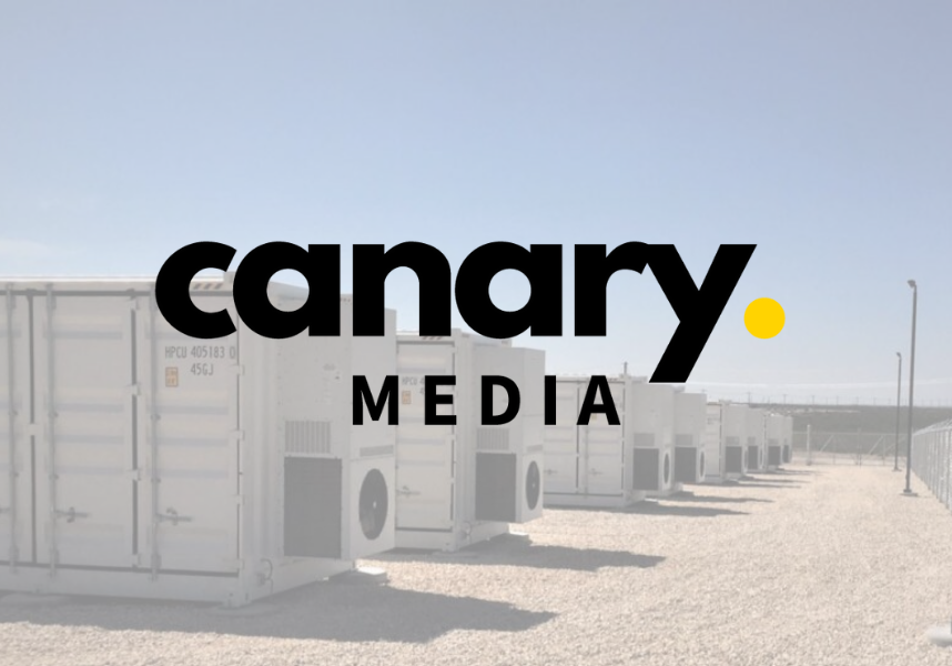 Canary Media logo with storage site behind it.