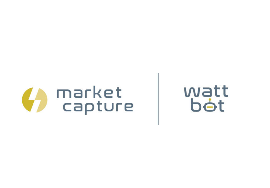 Market Capture logo on the left, the Watt Bot logo on the right. They are separated by a solid vertical blue line.